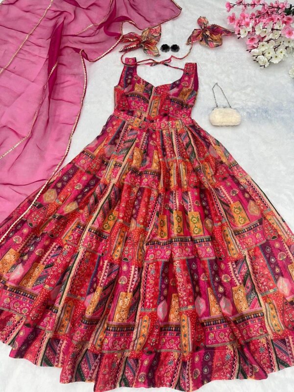 Flame Elegance – Organza Silk Anarkali Set - Image 5