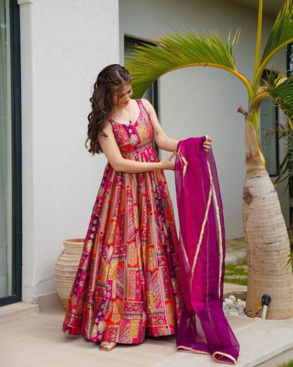Flame Elegance – Organza Silk Anarkali Set - Image 3