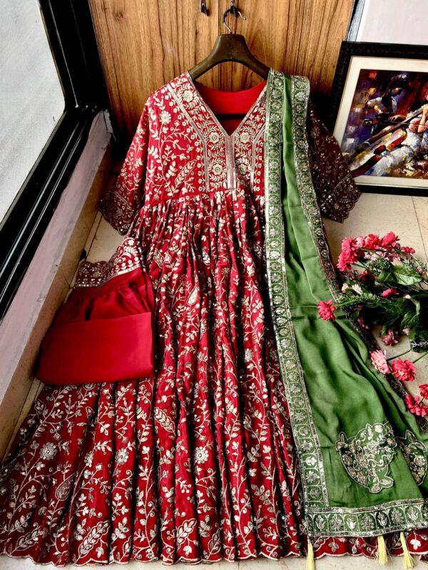 Chinon Silk Heavy Embroidered Anarkali Gown - Image 3