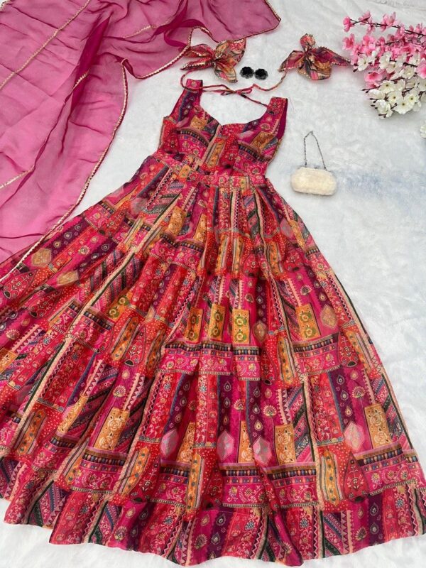 Flame Elegance – Organza Silk Anarkali Set - Image 4
