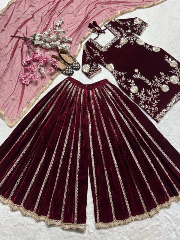Heavy Velvet Embroidered Sharara Set - Image 4