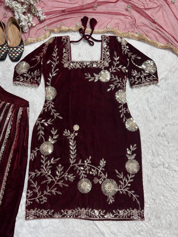 Heavy Velvet Embroidered Sharara Set - Image 7