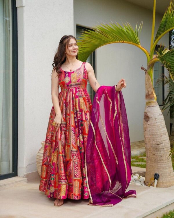 Flame Elegance – Organza Silk Anarkali Set - Image 2