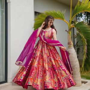 Flame Elegance – Organza Silk Anarkali Set