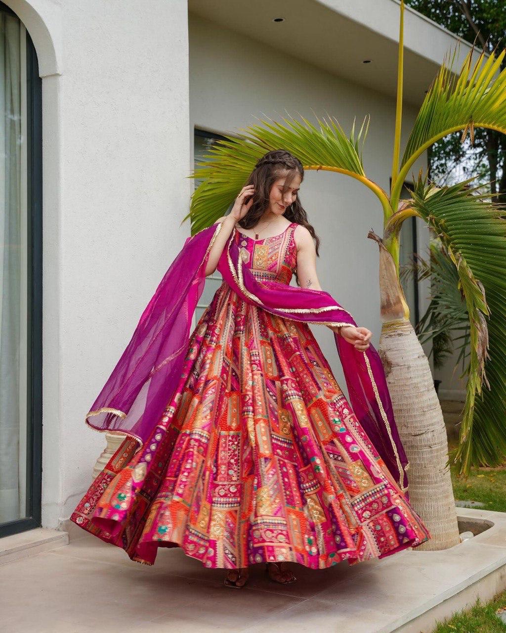 Flame Elegance – Organza Silk Anarkali Set