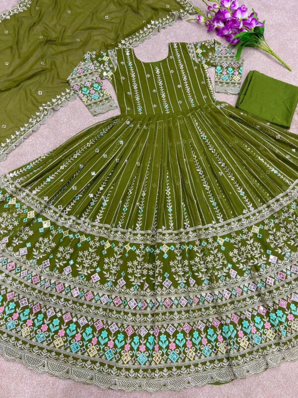 Georgette Mirror Embroidered Party Wear Gown - Image 4