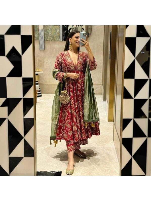 Chinon Silk Heavy Embroidered Anarkali Gown - Image 2