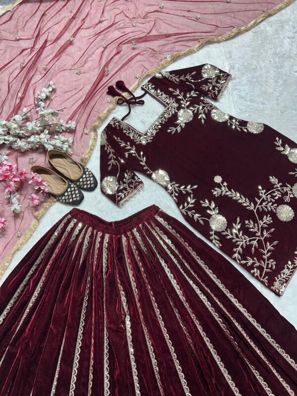 Heavy Velvet Embroidered Sharara Set - Image 6