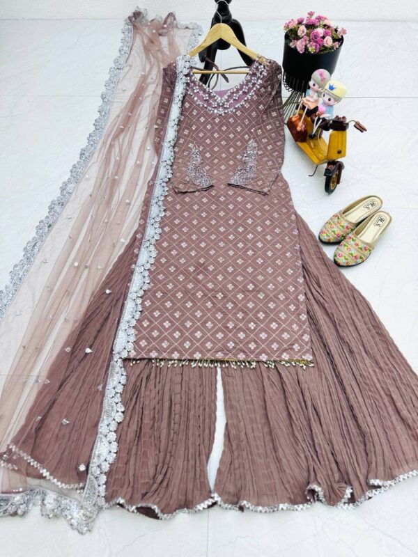 Designer Party Wear Georgette Palazzo Outfit - Image 3