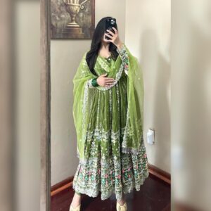 Georgette Mirror Embroidered Party Wear Gown