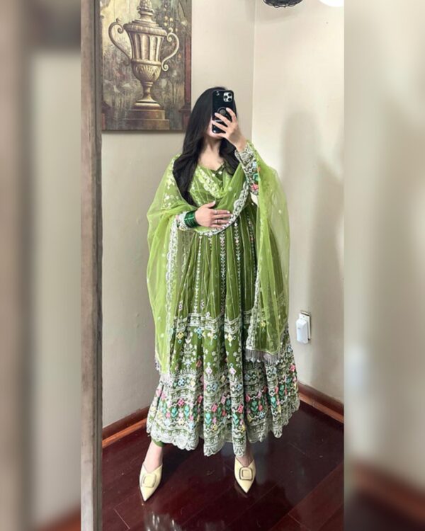 Georgette Mirror Embroidered Party Wear Gown