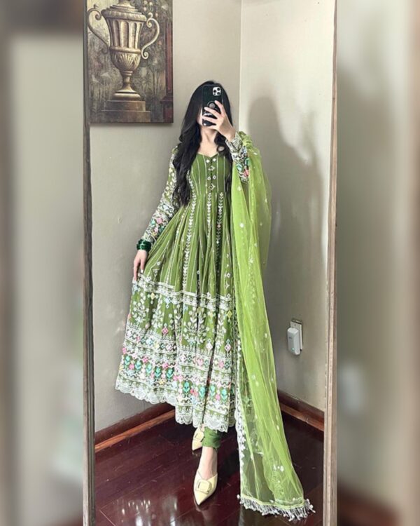Georgette Mirror Embroidered Party Wear Gown - Image 3